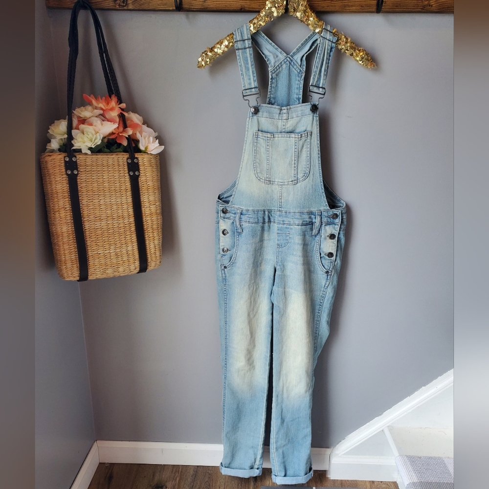 Lei Light Wash Distressed Overalls XS